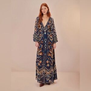 Farm Rio blue Pineaple Ikat Blue Maxi Dress
